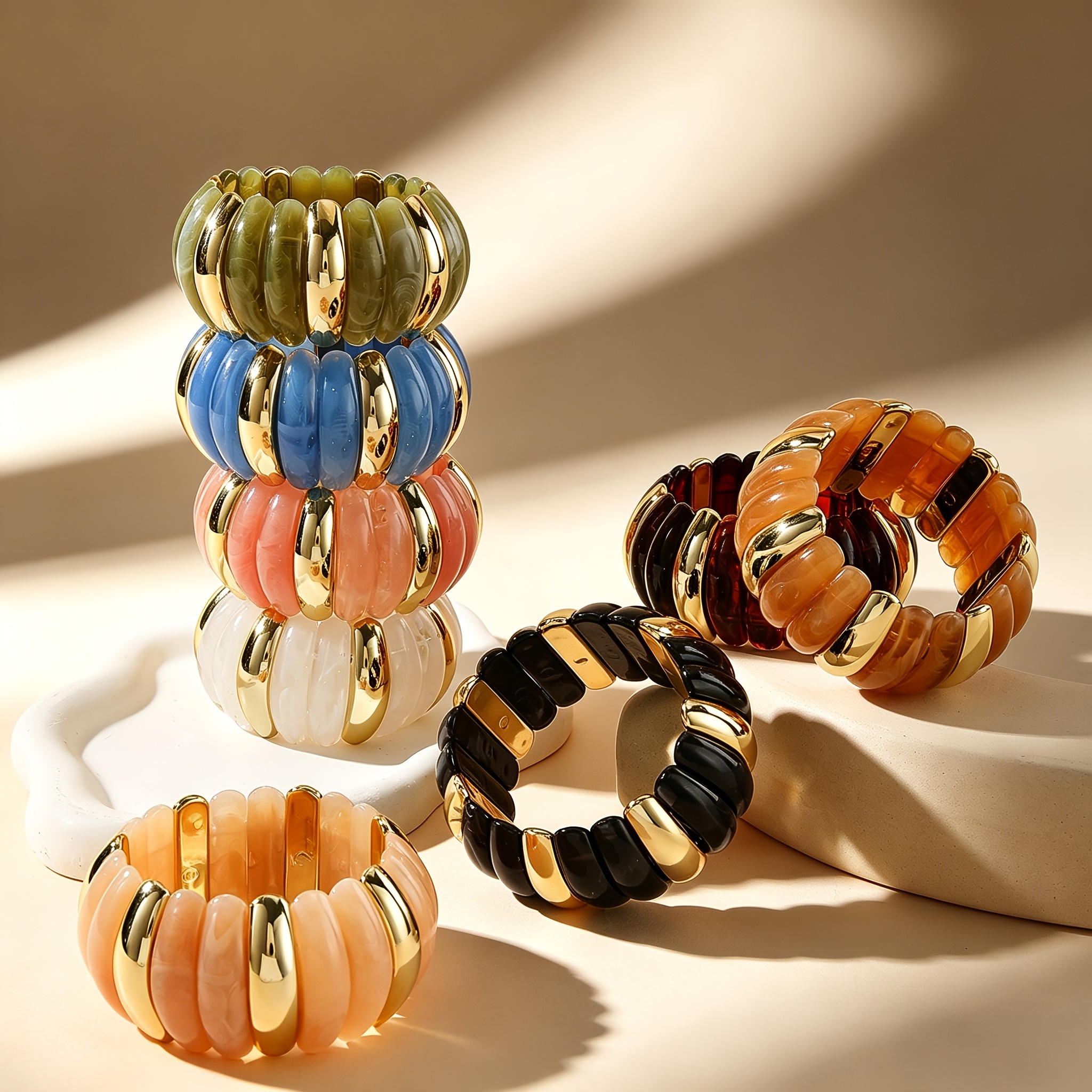 Dopamine Color Block Resin Stretch Bangle, Stackable Gift